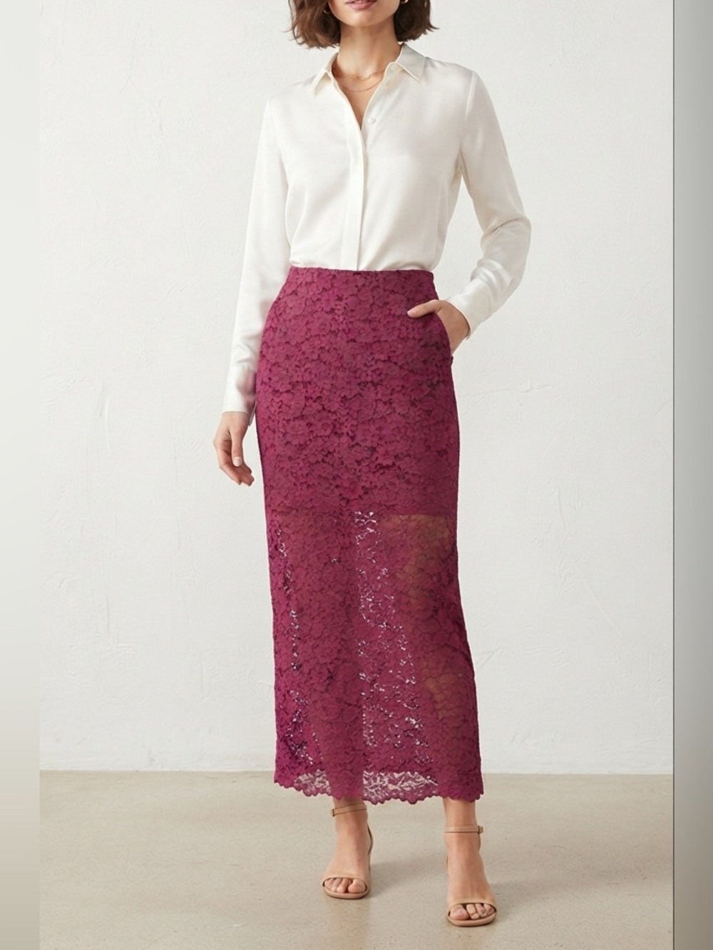 Zara Fuchsia Lace Pencil Skirt